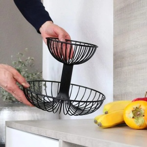 Fructiera din metal, cu doua nivele, dimensiuni 30x29cm, negru - Img 2