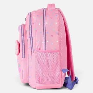 Ghiozdan Fete Scoala Primara Roz Puffy cu Floare, Breloc Inima cu Pompon, Compartiment Laptop, Spate Ergonomic, 23L, 30x17x41 cm - Img 4