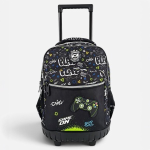 Ghiozdan Troler Clasele Primare, Consola Gaming 3D, Negru/Verde, 28L, 33x22x47 cm