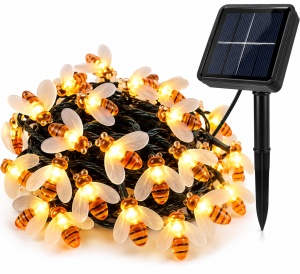 Instalație Solară Decorativă cu Albinuțe, 50 LED-uri, Lungime 6,5 m, Lumină Alb Cald, pentru Grădină, Terasă și Balcon