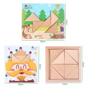 Joc educativ cu 8 forme si 17 placi de puzzle, pentru copii 3 ani+, din plemn, 28.5x19.5x4.5 cm, multicolor - Img 6