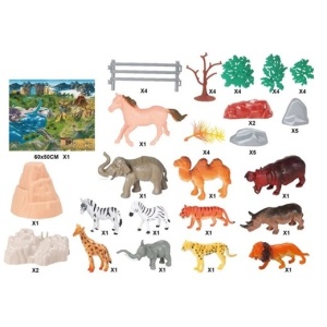 Joc educativ cu plansa si 50 animale salbatice pentru copii 3+ ani, Plastic
