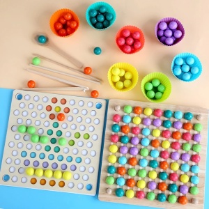 Joc educativ din lemn cu 89 piese, pentru copii 3 ani+, Montessori, 22x22 cm, multicolor - Img 5