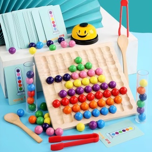 Joc mozaic cu bile, pentru dezvoltarea motricitatii, 3 in 1, pentru copii 3 ani+, din lemn, 29x21 cm, multicolor - Img 3