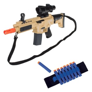 Jucarie arma tip mitraliera, cu sunete si lumina, 7 accesorii de lupta incluse