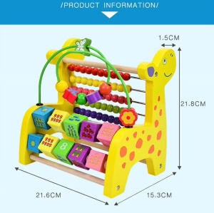 Jucarie Educativa din Lemn, cu Numaratoare, Cuburi, Labirint cu Bile, 3 in 1, Montessori, 21x15x21 cm, Galben - Img 8