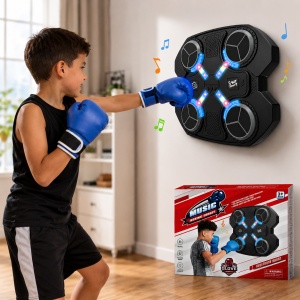 Jucarie Interactiva de Box pentru Copii, Tinta Electronica cu Muzica si Lumini LED, 4 Zone de Lovire, Manusi Incluse - Img 2