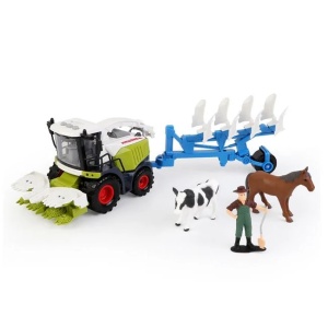 Jucarie tractor cu plug, figurine de fermier si 2 animale, cu sunete si lumini