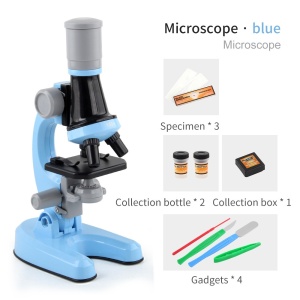 Kit cu Microscop biologic si accesorii, pentru copii, zoom 100x, 400x, 1200x, portocaliu/albastru - Img 6