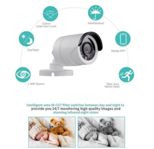 Kit de supraveghere cu DVR recorder si 4 camere CCTV AHD ccu fir, IP66, HD, 720P, IR, pentru interior sau exterior, alb - Img 3