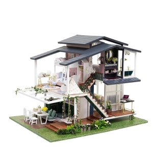 Kit DIY Casuta din lemn, cu mobilier, accesorii si lumina LED - Img 3