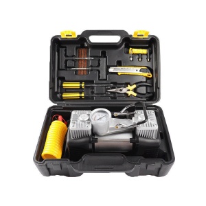 Kit pentru Pana cu Compresor 12V 2 Cilindri și 7 Accesorii pentru reparare si umflare anvelope - Img 1
