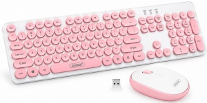 Kit Tastatura si Mouse Wireless TF770, 2.4 GHz, Receptor USB, Tastatura Full-Size 104 Taste, Taste Rotunde, Layout US, Roz/Alb