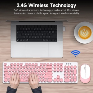 Kit tastatura si mouse Wireless, Universale, Roz-Alb - Img 4
