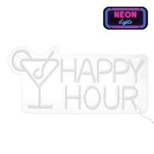 Lampa LED neon colorat, model cu scris "Happy Hour" Cocktail, Cablu de 1.8M inclus, Dimensiune 43x21 cm - Img 3