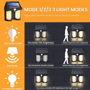 Lampa solara de perete cu 2 Led-uri, Senzor de miscare, Multiple moduri de iluminare - Img 5