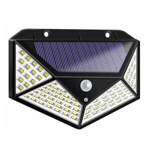 Lampa solara de perete, Jortan, cu senzor de msicare, 100 LED, IP66, 6000k, 1000lm, 13x6x7cm, negru - Img 1