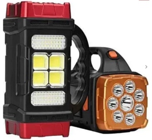 Lampa solara multifunctionala HB-1678 putere 38W tip lanterna/felinar, cu maner, negru/rosu - Img 1