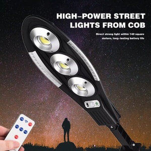 Lampa solara stradala cu telecomanda, Jortan, 150W, 90 COB LED, IP65, senzor miscare, 6500k, 1000lm, 51.6x15.5x34cm, negru - Img 3