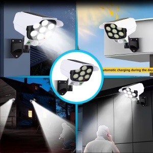 Lampa solara tip camera de supraveghere, Senzor de lumina si miscare, Telecomanda - Img 2