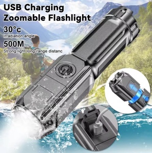 Lanterna puternica cu zoom, portabila, multifunctionala, reincarcabila cu USB, 3 moduri de iluminare, gri foarte inchis - Img 8
