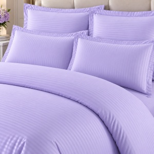 Lenjerie de pat Damasc Premium Uni, 6 piese, 2 persoane, Cearsaf 220×240, Husa pilota 200×230, 4 fete de perna,Culoare Lila