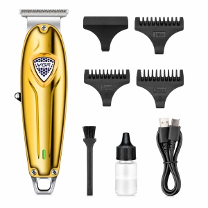 Masina de contur profesionala VGR V-188, Acumulator Li-Ion 1400 mAh, 240 minute autonomie, Lama T din otel inoxidabil, USB, Auriu
