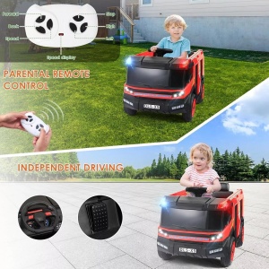 Masina de pompieri electrica pentru copii 2 ani+, Telecomanda, Baterie 12V4.5AH, Lumini si difuzor - Img 5