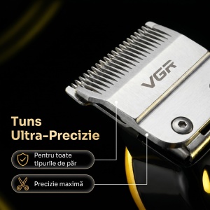 Masina de tuns profesionala cu afisaj digital - Model VGR V-268 - Fara fir incarcare cu USB - Auriu - Img 10