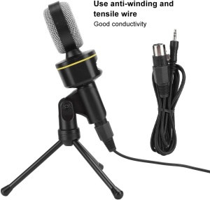 Microfon cu condensator de inregistrare, cu trepied, Negru - Img 2