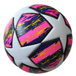 Minge fotbal pentru copii 3-12 ani, din TPU, marime 5, model stele, alb-roz
