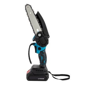 Mini drujba electrica fara fir cu lama de 4inch 10cm, cu 2 lanturi, 2 acumulatori 1300mAh, si o putere de 300W - Img 2