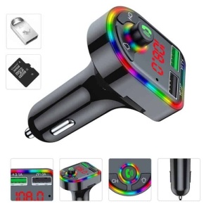 Modulator FM, cu Bluetooth 5.0, incarcare rapida, 3 porturi de incarcare, RGB, negru - Img 7