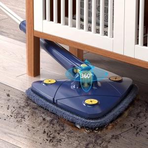 Mop triunghiular, cu stoarcere si rezerva extra, pentru podele, geamuri sau alte suprafete, maner telescopic, albastru - Img 6