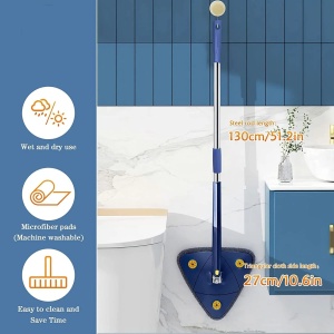 Mop triunghiular, cu stoarcere si rezerva extra, pentru podele, geamuri sau alte suprafete, maner telescopic, albastru - Img 11