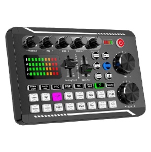 Placa de sunet bluetooth, cu mixer audio, schimbator de voce, 18 efecte de sunet live si mixer pentru microfoane, negru - Img 1