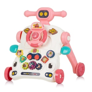 Premergator 3 in 1, masuta de activitati, cu sunete si lumini, 6 luni+, 41x41x44 cm, alb-roz/alb-gri - Img 1