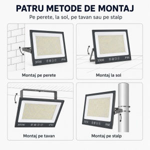 Proiector LED 300W, Iluminat Puternic 30000lm, Pentru exterior sau interior, Protectie IP66 - Img 3