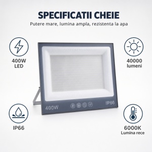 Proiector LED 400W, Iluminat Puternic 40000lm, Pentru exterior sau interior, Protectie IP66 - Img 3