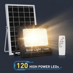 Proiector solar LED 150W cu panou solar 15W, 120 LED-uri, Telecomanda, Grad protectie IP66 - Img 4