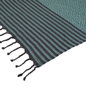 Prosop Hamam cu Modele Geometrice si Franjuri, din Bumbac, 180x100cm, Verde Menta cu Gri - Img 2