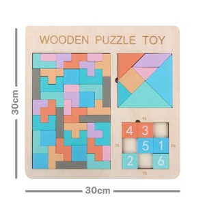 Puzzle cu forme si numere 3D, pentru copii 3 ani+, din lemn, 30x30 cm, Multicolor - Img 8