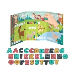 Puzzle magnetic educativ format din 32 piese, cu asociere animale, pentru copii 3 ani+