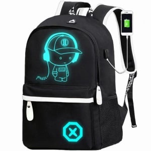 Rucsac Music Boy Design,Ghiozdan pentru scoala, Fosforescent, Protectie Antifurt - Img 1