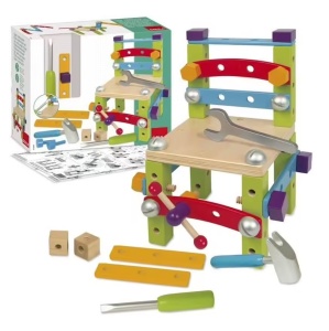 Scaunel de asamblat, din lemn, cu scule, pentru copii de 3 ani+, 20x17x28 cm, multicolor - Img 6