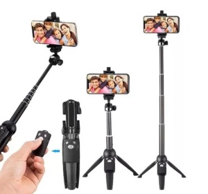Selfie stick si trepied 2 in 1, Bluetooth, compact si universal, negru - Img 2