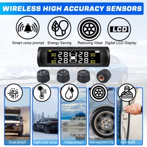 Senzori presiune si temperatura anvelope, cu alarma, incarcare solara, afisaj LCD, alarma, negru - Img 3