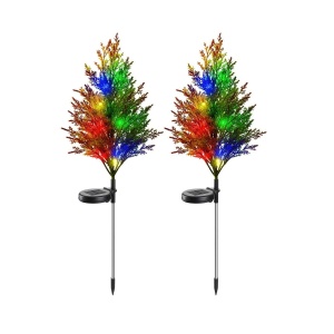 Set 2 lampi solare tip bradut tuia cu 8 Led-uri colorate, Inaltime 74cm, Senzor de lumina