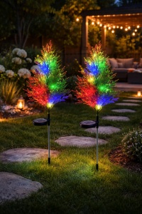 Set 2 lampi solare tip bradut tuia cu 8 Led-uri colorate, Inaltime 74cm, Senzor de lumina - Img 2