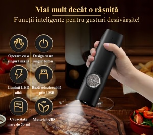 Set 2 rasnite electrice pentru condimente, Incarcare USB, Lumina LED, Culoare Negru - Img 3
